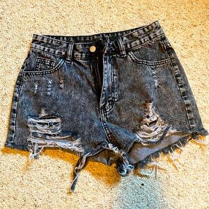 Small US4 black denim ripped shorts, high wasted